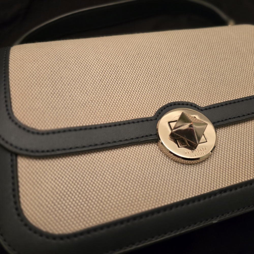 Kate Spade Cream and Black Shoulder Bag with Flap Closure